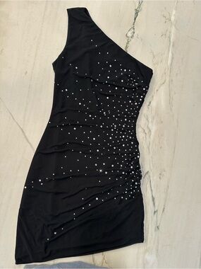 NBD Black One-Shoulder Crystal-Embellished Bodycon Dress